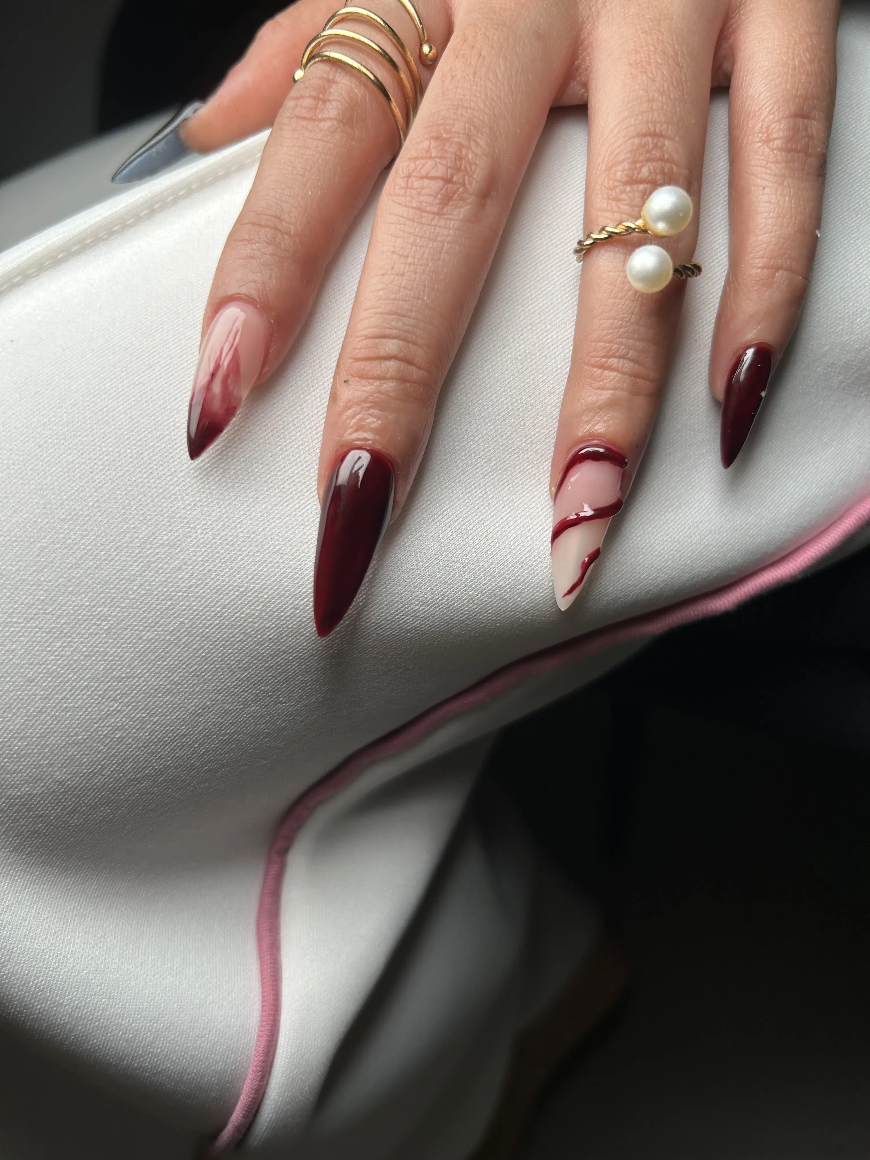 Custom Almond Gel - Hand-Painted Lace