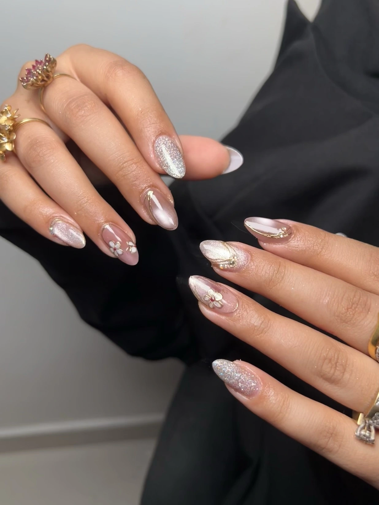 Square Gel Overlay - Ivory With Floral Art